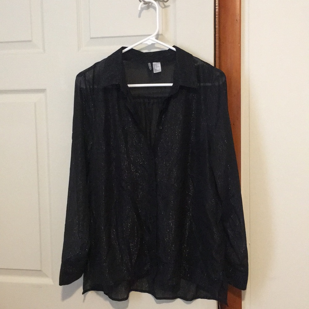 H&M Black sparkly button down top- Size 14